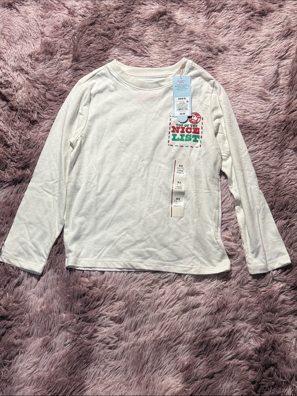 George Cream Long-Sleeve Tee with Holiday 'Top of the Nice List' Pocket Graphic